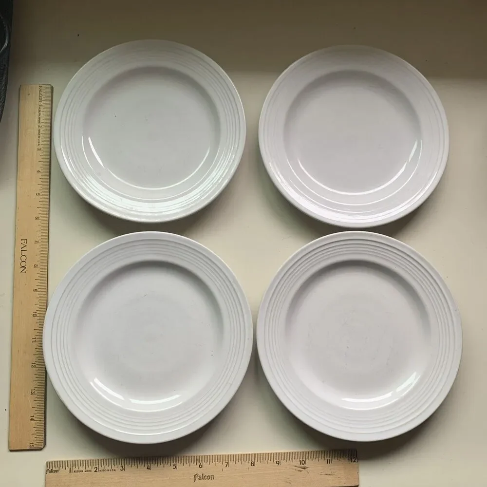 Sakura Bread/Appetizer Plates Set of 4 8” Bone China White Embossed Swirl Rim